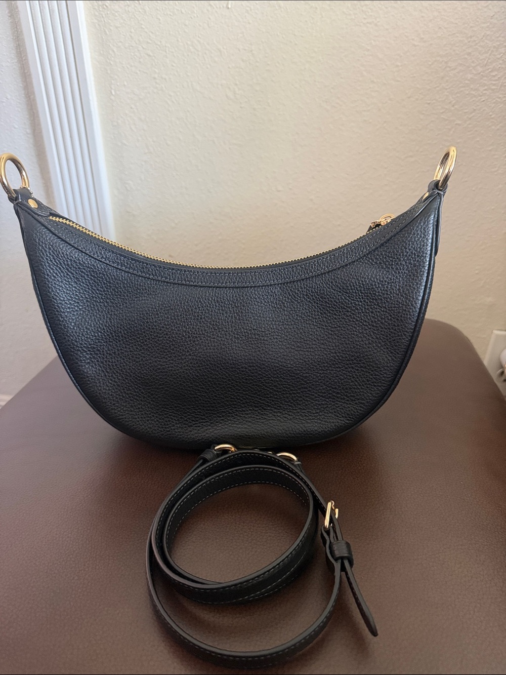 Coach Black Pebbled Leather Crescent Shoulder Bag with Gold Hardware - Picture 2 of 9